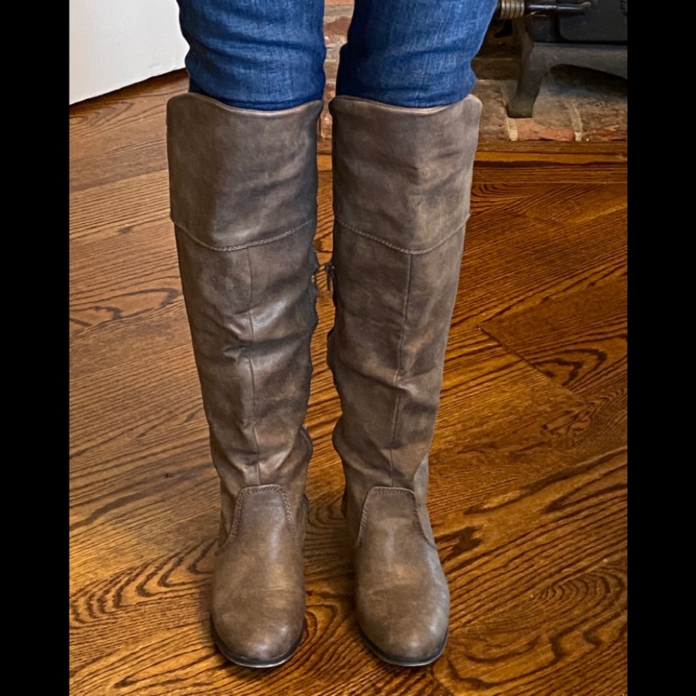 Tall dark brown boots